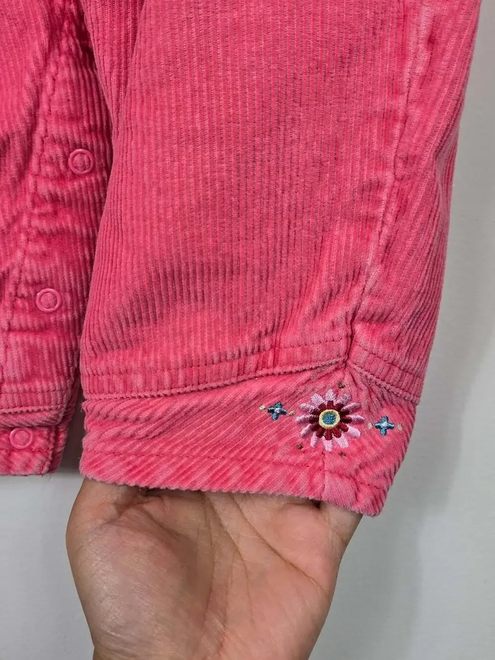 Vintage OshKosh Pink Corduroy Overalls 12M Floral Embroidered Hem 90s Baby